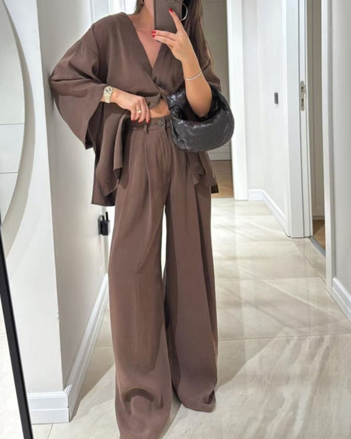 Comfortabele V-hals Casual Tweedelige Set