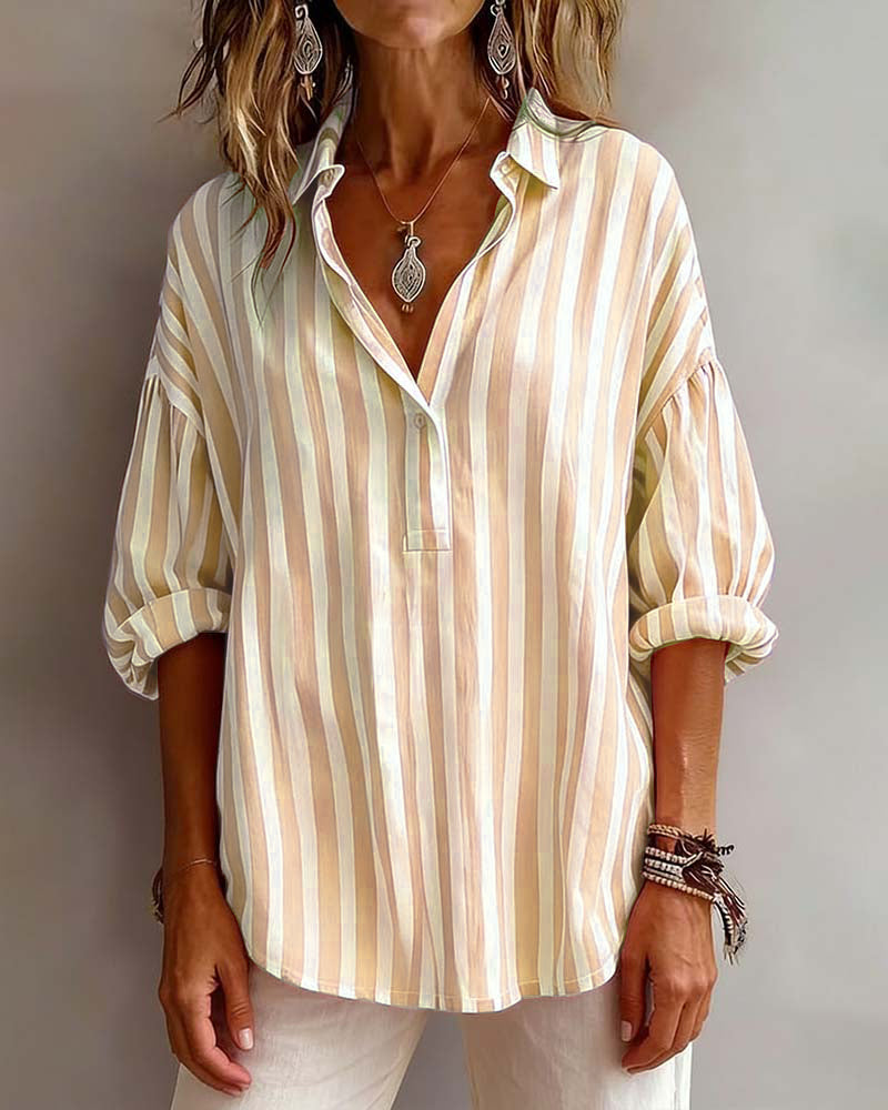Gestreepte Losvallende Blouse met Kraag