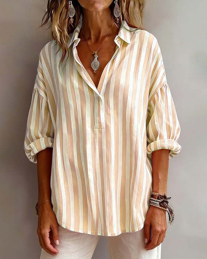 Gestreepte Losvallende Blouse met Kraag