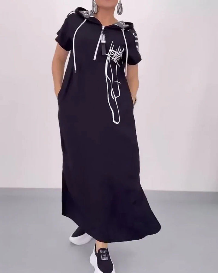 Half-Zip Loose Contrast Jurk