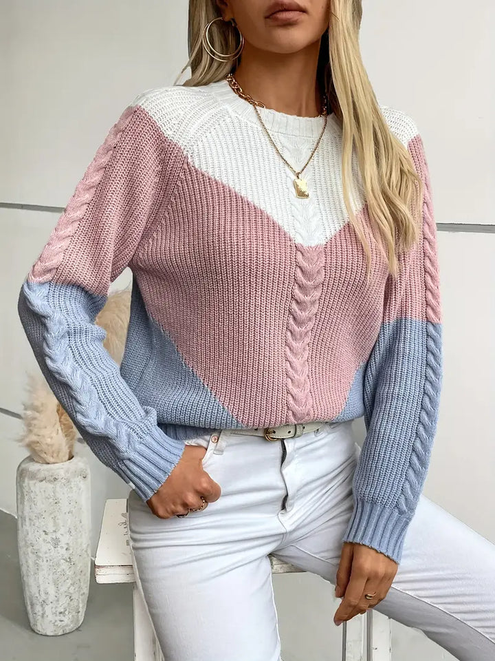 Chique Color Block trui met ronde hals voor dames