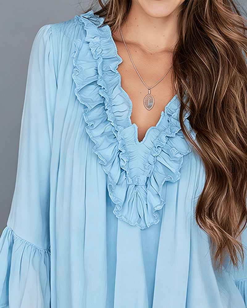 Elegante V-hals Ruches Blouse