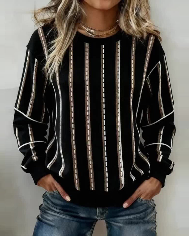 Verticaal Gestreept Crew Neck Sweatshirt