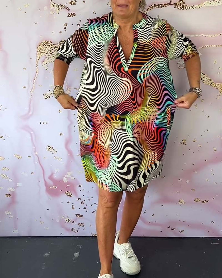 Vibrant V-Neck Flare Jurk