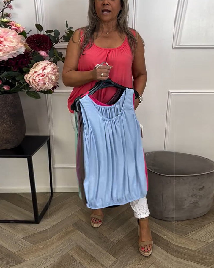 Mouwloze Effen Geplooide Tanktop