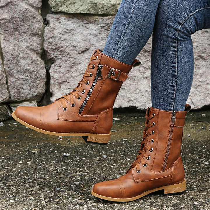 Dames Lederen Orthopedische Schoenen met Zijritsluiting en Ronde Neus