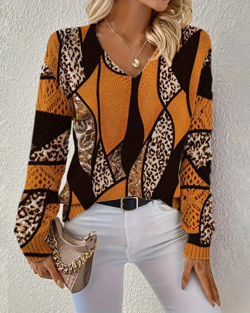 V-hals Trui met Leopardprint en Openbrei