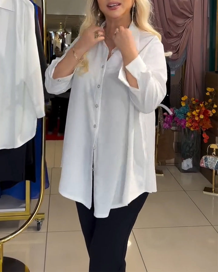 Effen geplisseerde shirt met lange mouwen