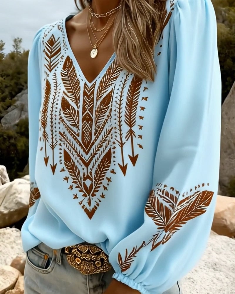 Pofmouw V-hals Losse Blouse
