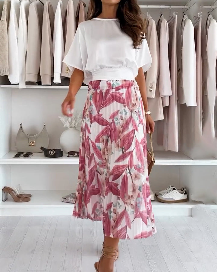 Effen Blouse met Korte Mouwen en Taillestrik