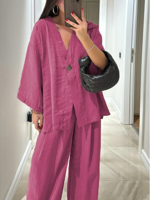 Comfortabele V-hals Casual Tweedelige Set