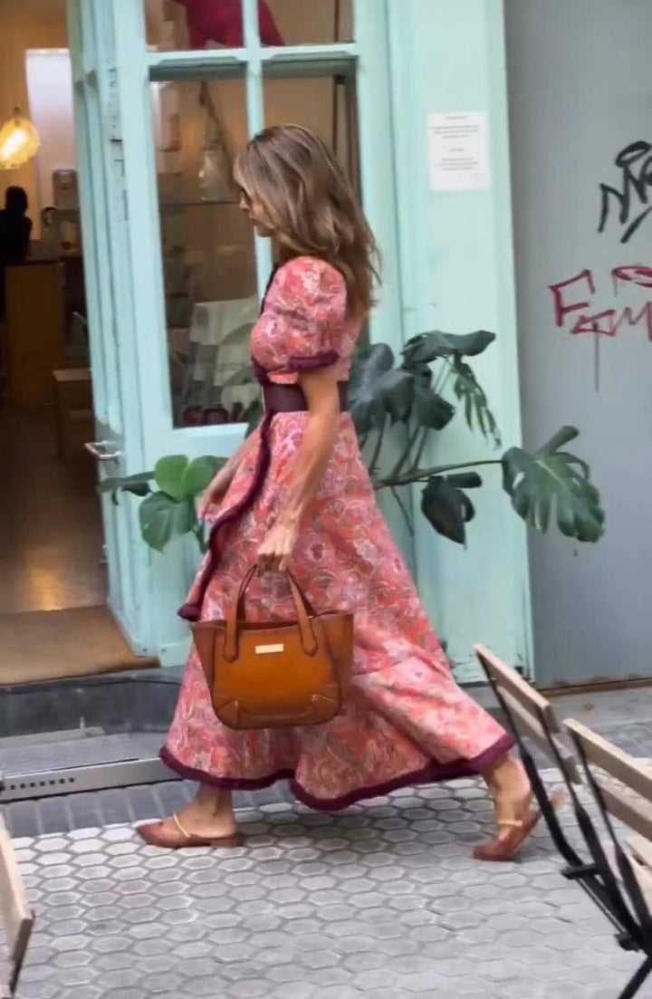 Roze Maxi-jurk met korte mouwen