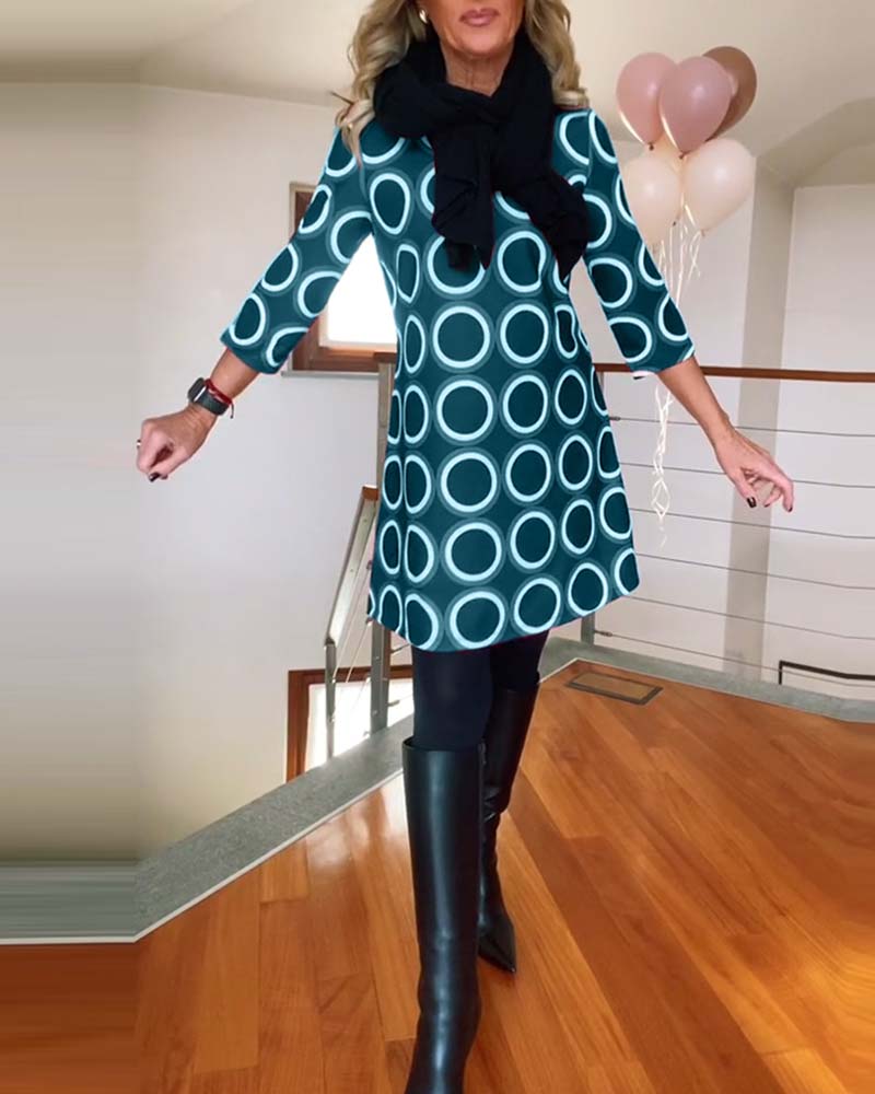 Casual jurk met ronde hals en cirkelprint