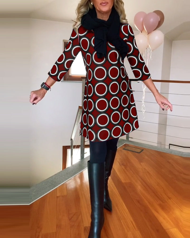 Casual jurk met ronde hals en cirkelprint