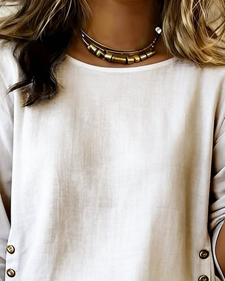 Casual Round Neck top met knoopdetail