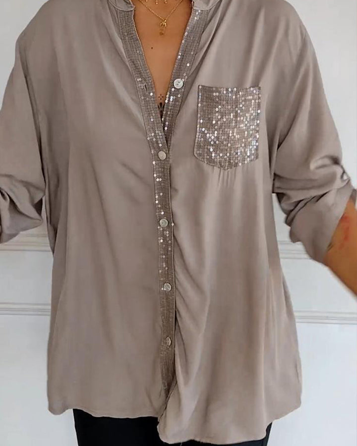 Casual top met sequin-panelen en knoopjes