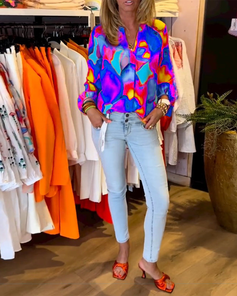 Kleurrijke Casual Blouse met Lange Mouwen