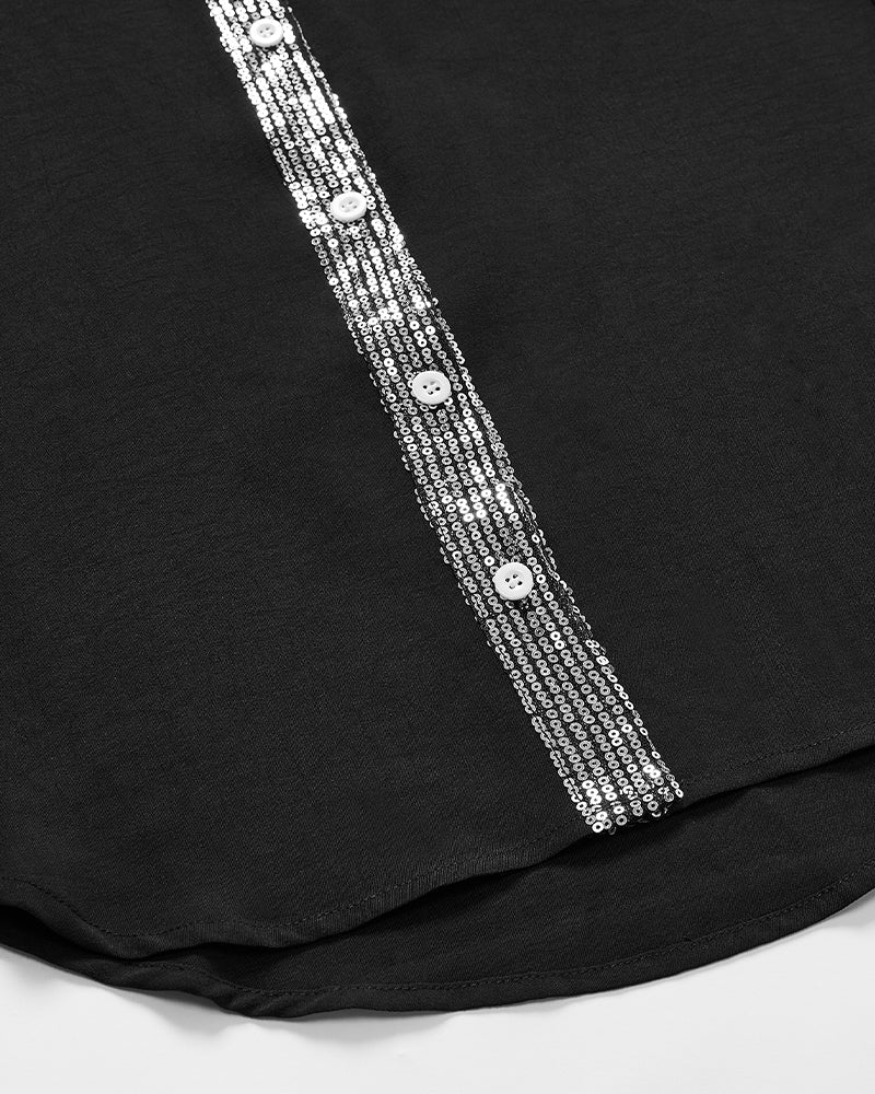 Casual top met sequin-panelen en knoopjes