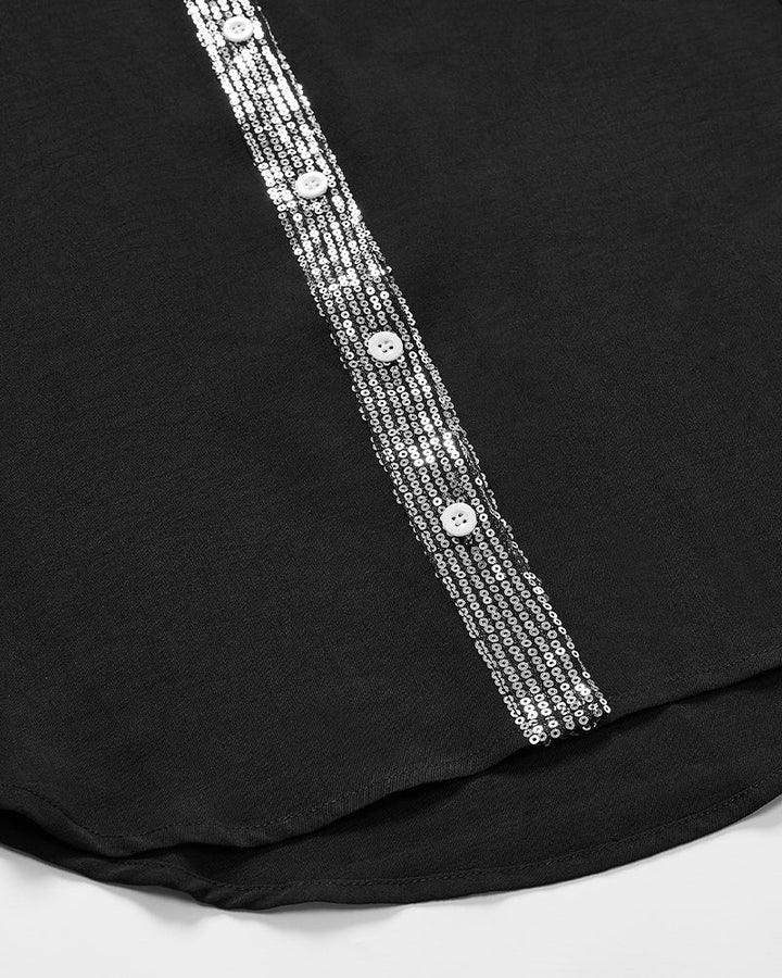 Casual top met sequin-panelen en knoopjes