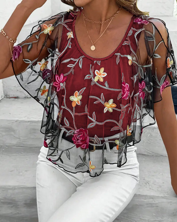 Geborduurde Mesh Heavy Duty Blouse