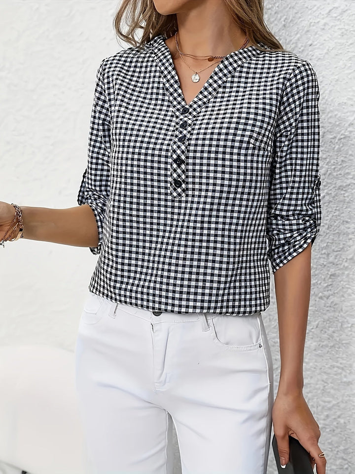 Elegante V-hals Ruitjesblouse
