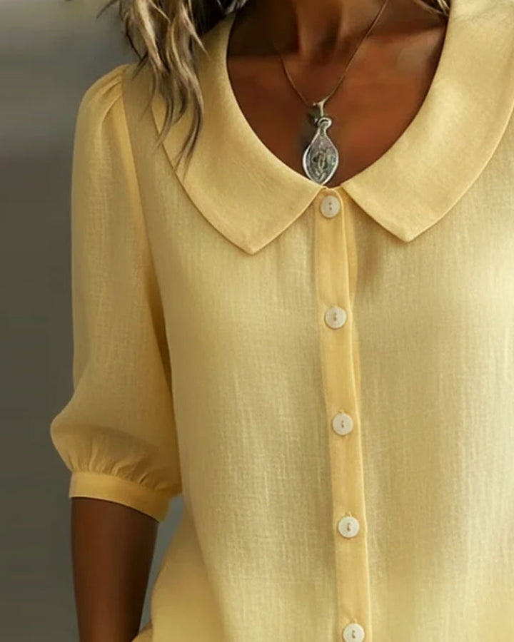 Katoenen shirt met halflange mouwen en Peter Pan-kraag