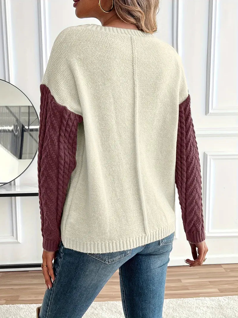 Chique Color Block Crew Neck Sweater voor dames