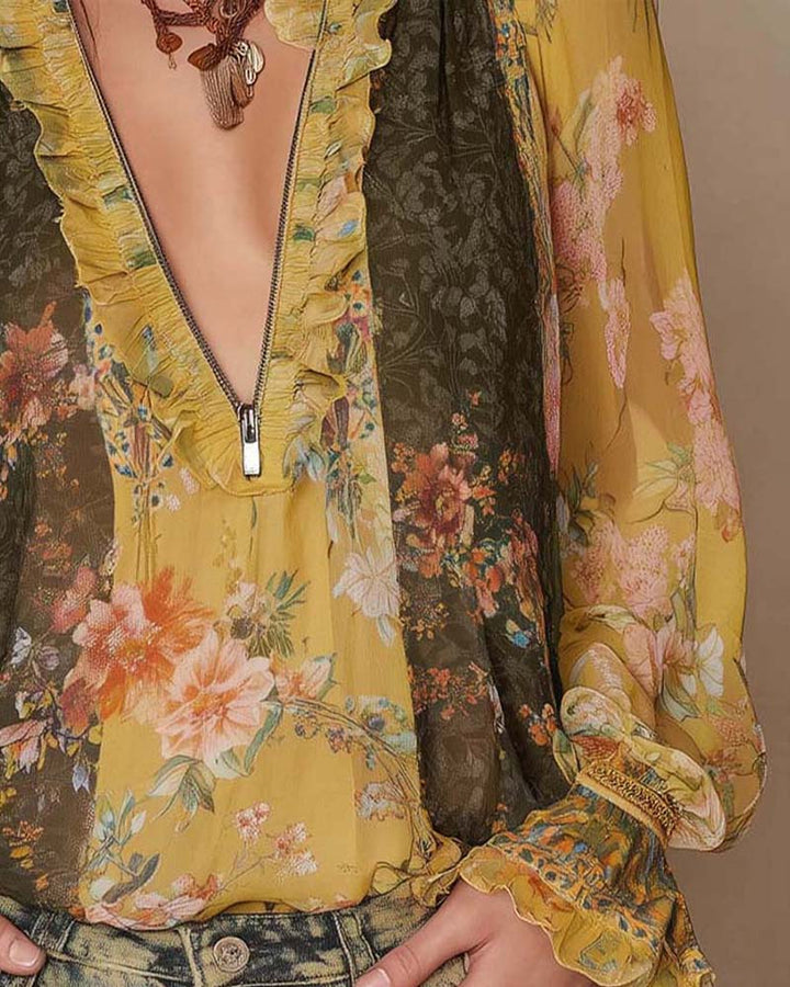 Half-Zip Blouse met Bloemenprint