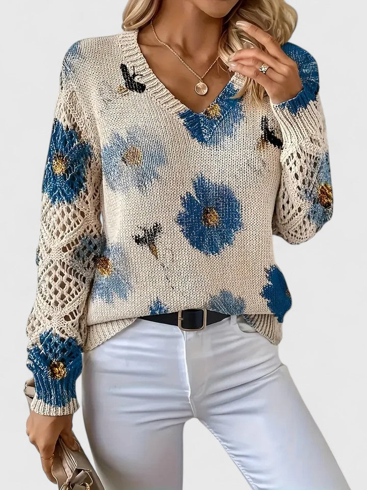 Elegante lichte sweater met bloemenprint