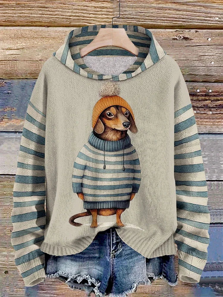 Casual warme hoodie met hondenprint voor dames