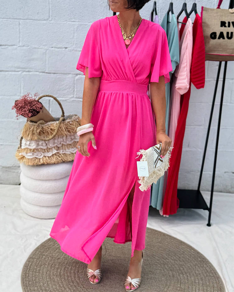 Jurk met V-hals en taille in chiffon