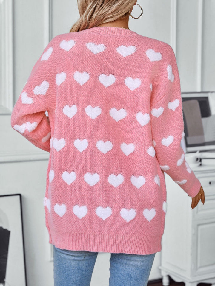 Heart V-hals Cardigan met Knoppen en Lange Mouwen
