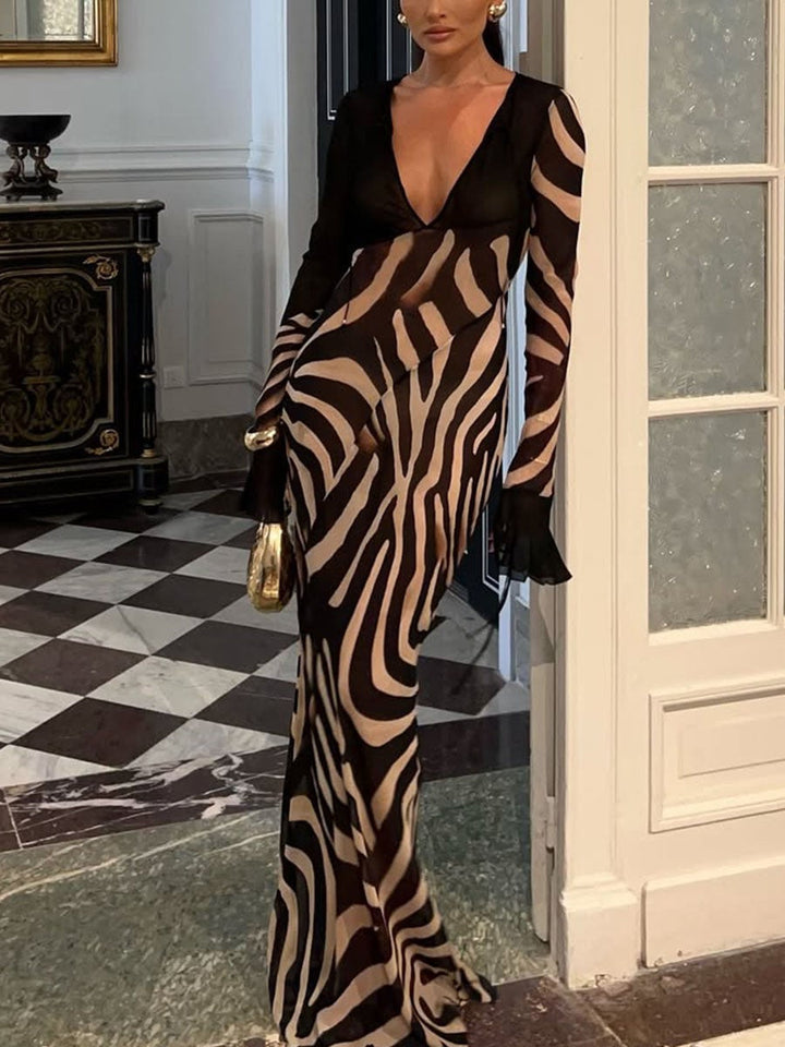 V-hals zebraprint feestjurk