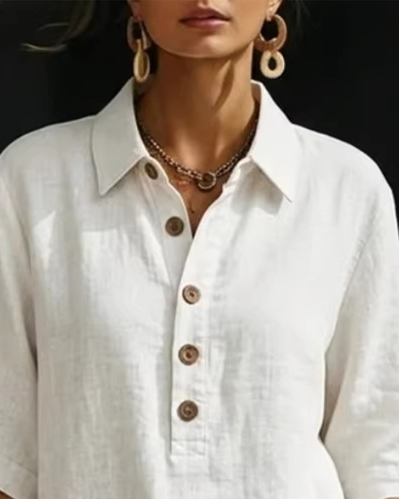 Casual tweedelige set met overhemdkraag en halve knoopsluiting