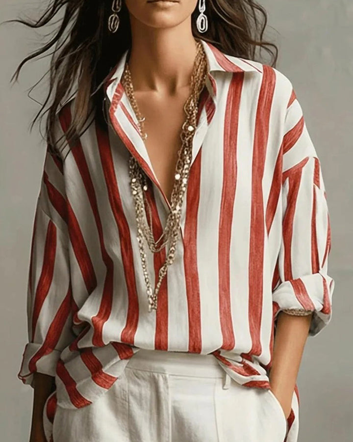 Gestreepte Blouse met Kraag en Lange Mouwen