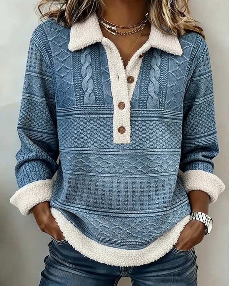 Casual Sweatshirt met Kraag en Patchwork