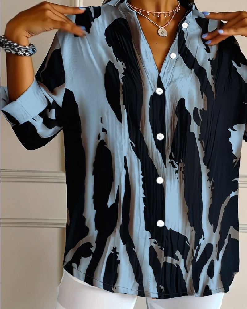 Blouse met opstaande kraag en onregelmatige print