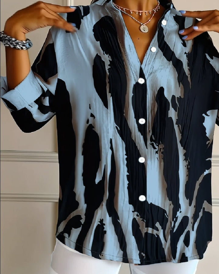 Blouse met opstaande kraag en onregelmatige print