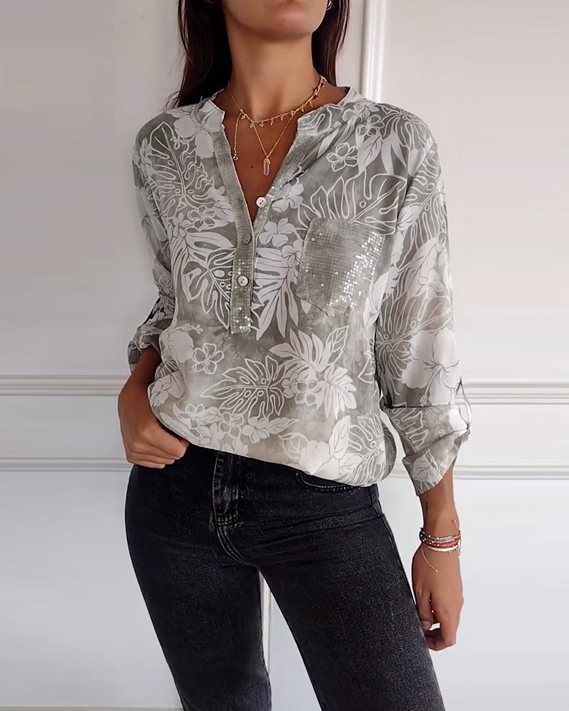 Patchwork Top met Pailletten en Bladprint