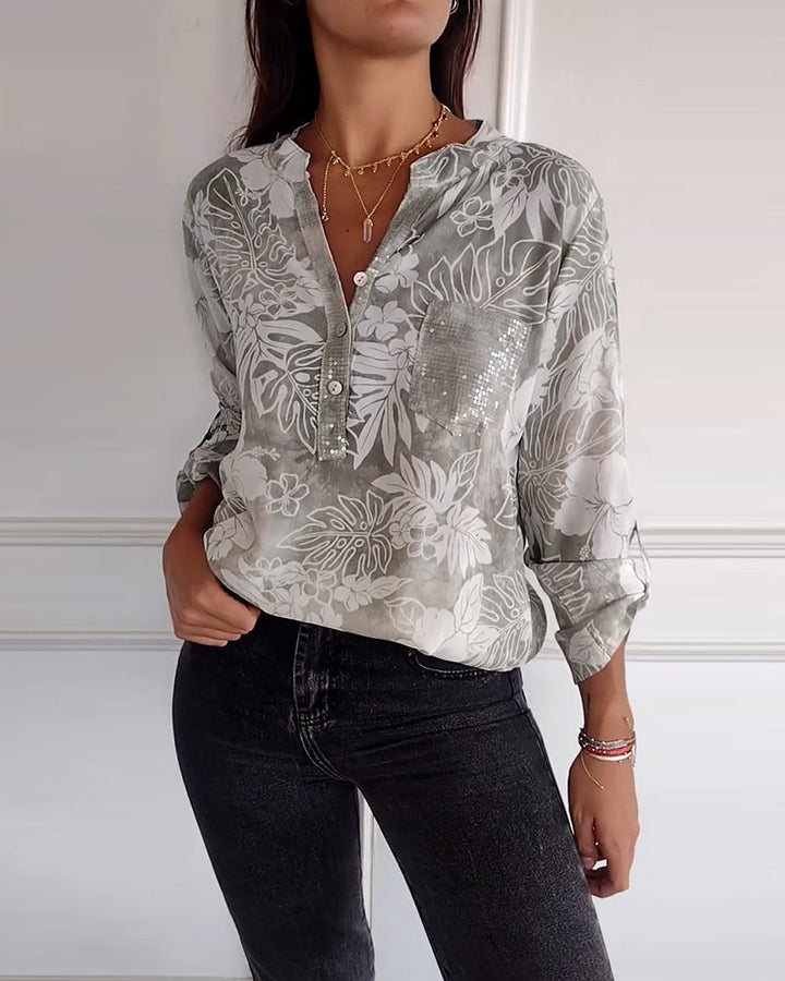 Patchwork Top met Pailletten en Bladprint