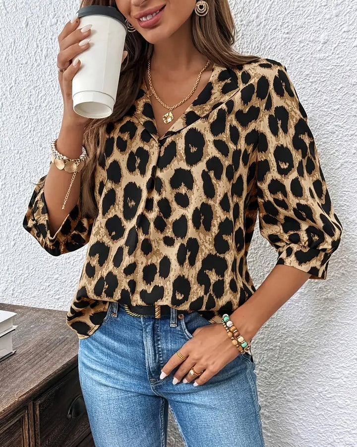 Losse Blouse met Luipaardprint en Halve Mouwen