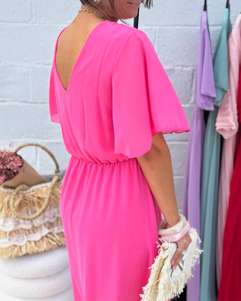 Jurk met V-hals en taille in chiffon