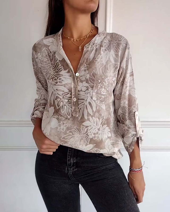 Patchwork Top met Pailletten en Bladprint