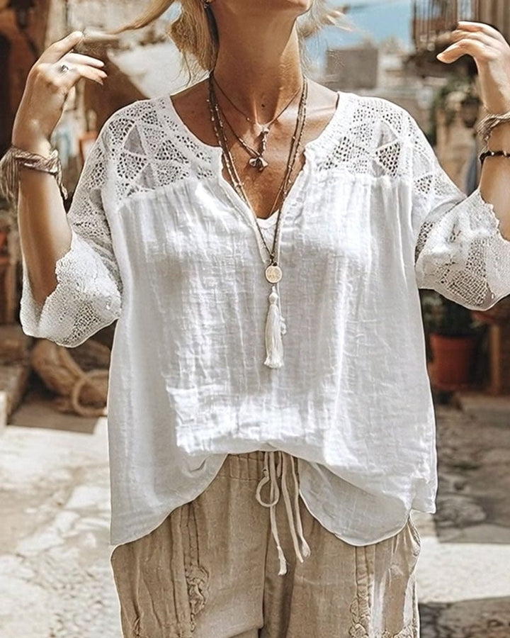 Effen blouse met V-hals en panelen