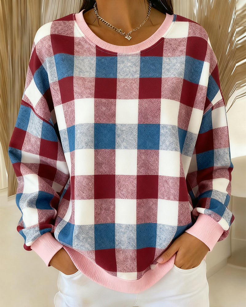Ronde Hals Geruite Sweatshirt