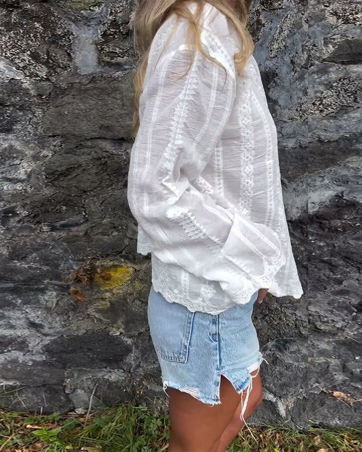 Casual shirt met geborduurde open polo-kraag