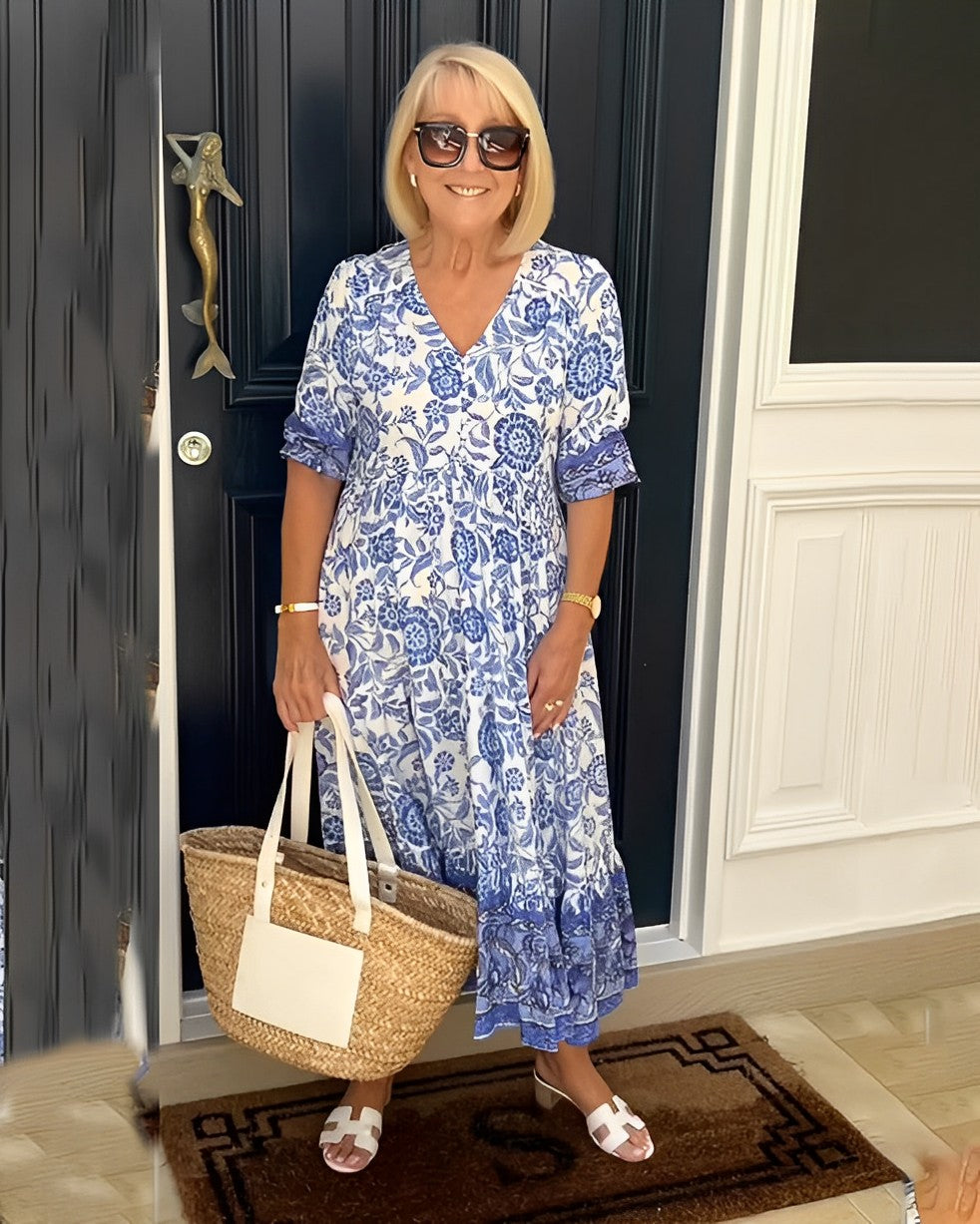 Diepe V halflange boho tuniekjurk