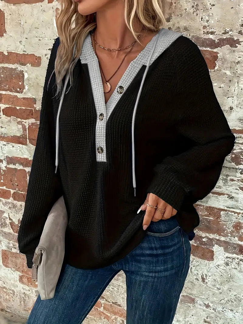 Long Sleeve Hoodie met Knoopsluiting en Trekkoord