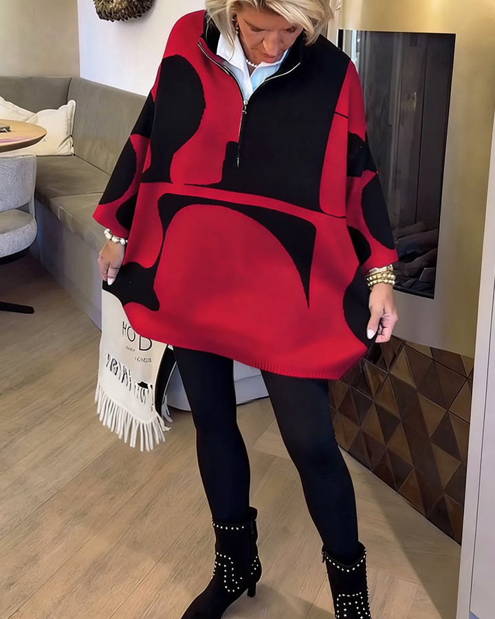 Modieuze sweater met half-zip en opstaande kraag