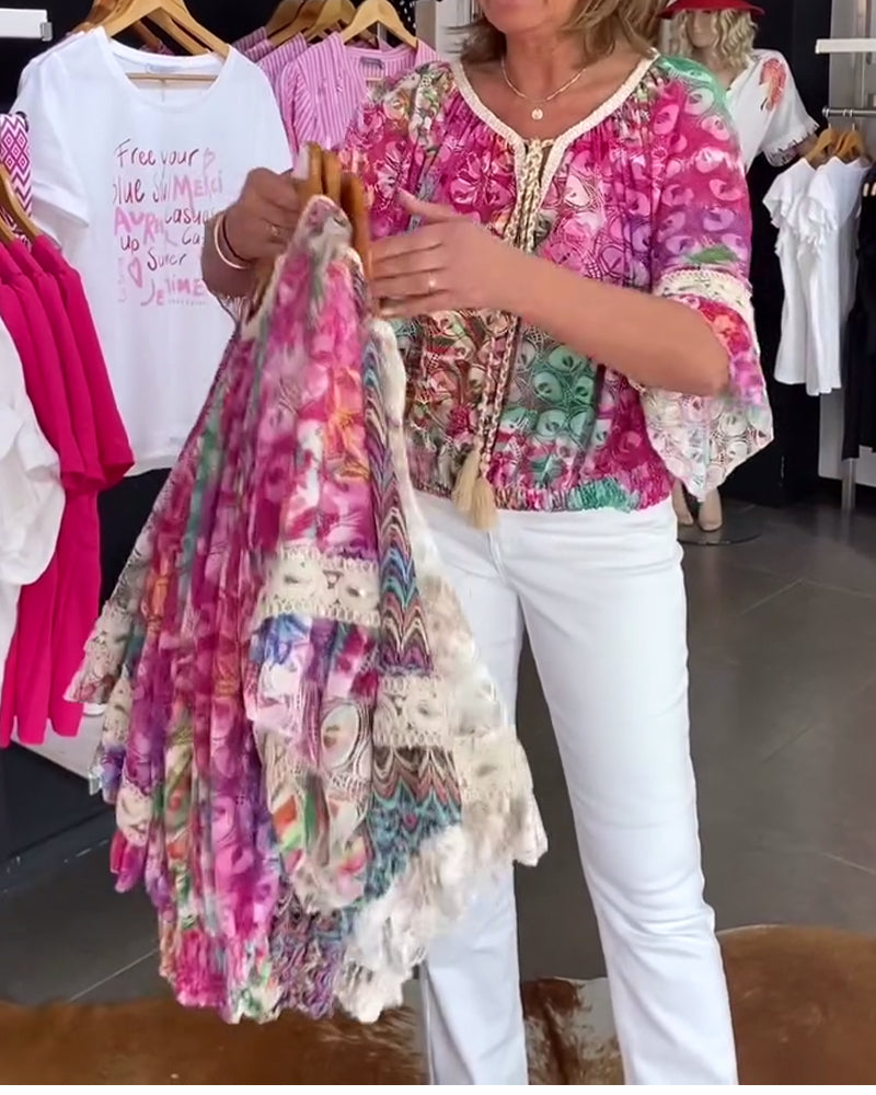 Bohemian print blouse met losse pasvorm
